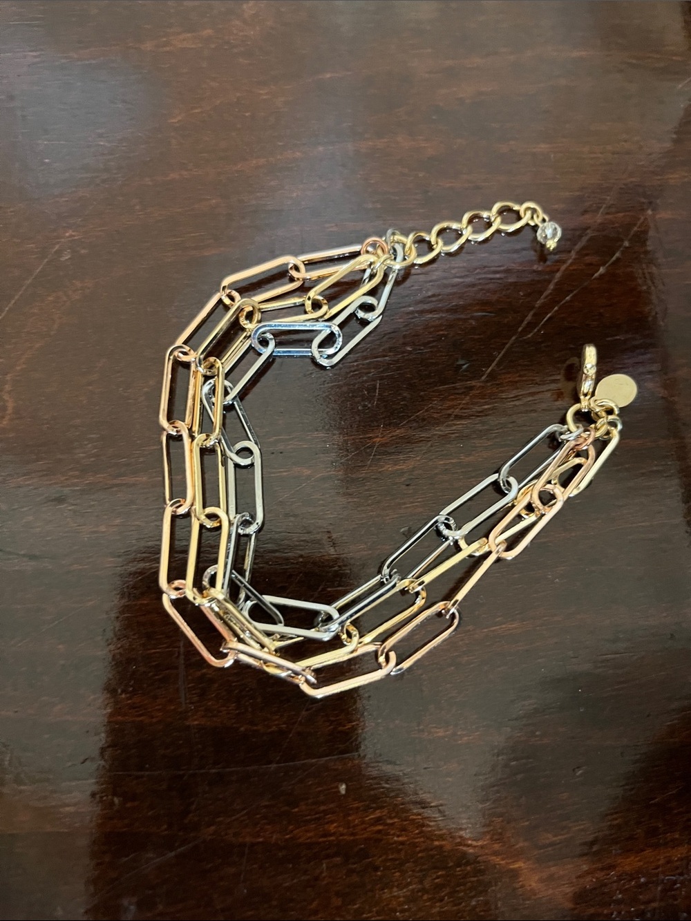 Tri-Tone Paperclip Link Bracelet — Gold, Silver & Rose Gold Accent